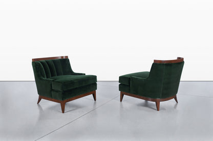 Mid-Century Modern Walnut Lounge Chairs Styled After Erwin Lambeth