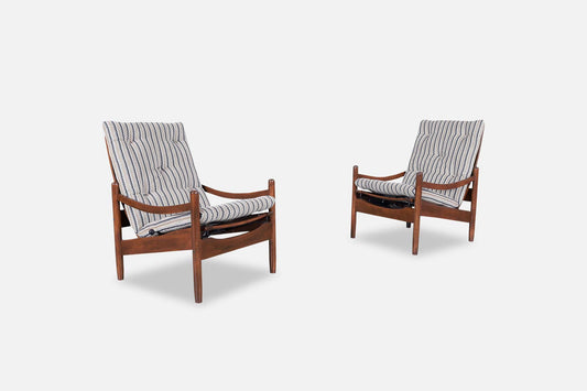 Mid-Century Modern Walnut Reclining Walnut Lounge Chairs