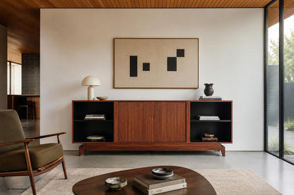 Mid-Century Modern Walnut Tambour Door Credenza