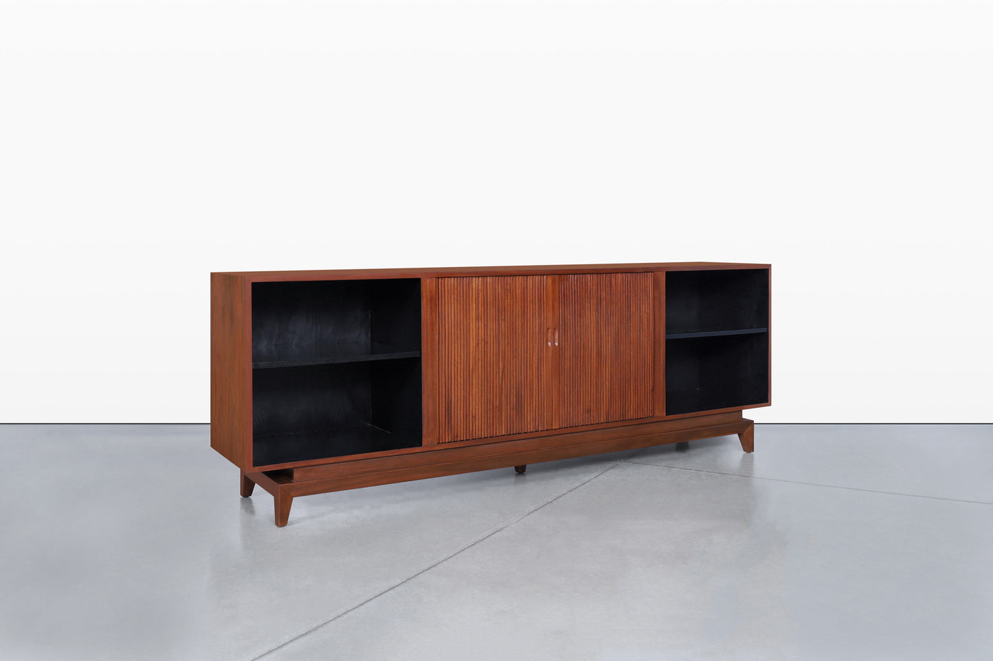Mid-Century Modern Walnut Tambour Door Credenza
