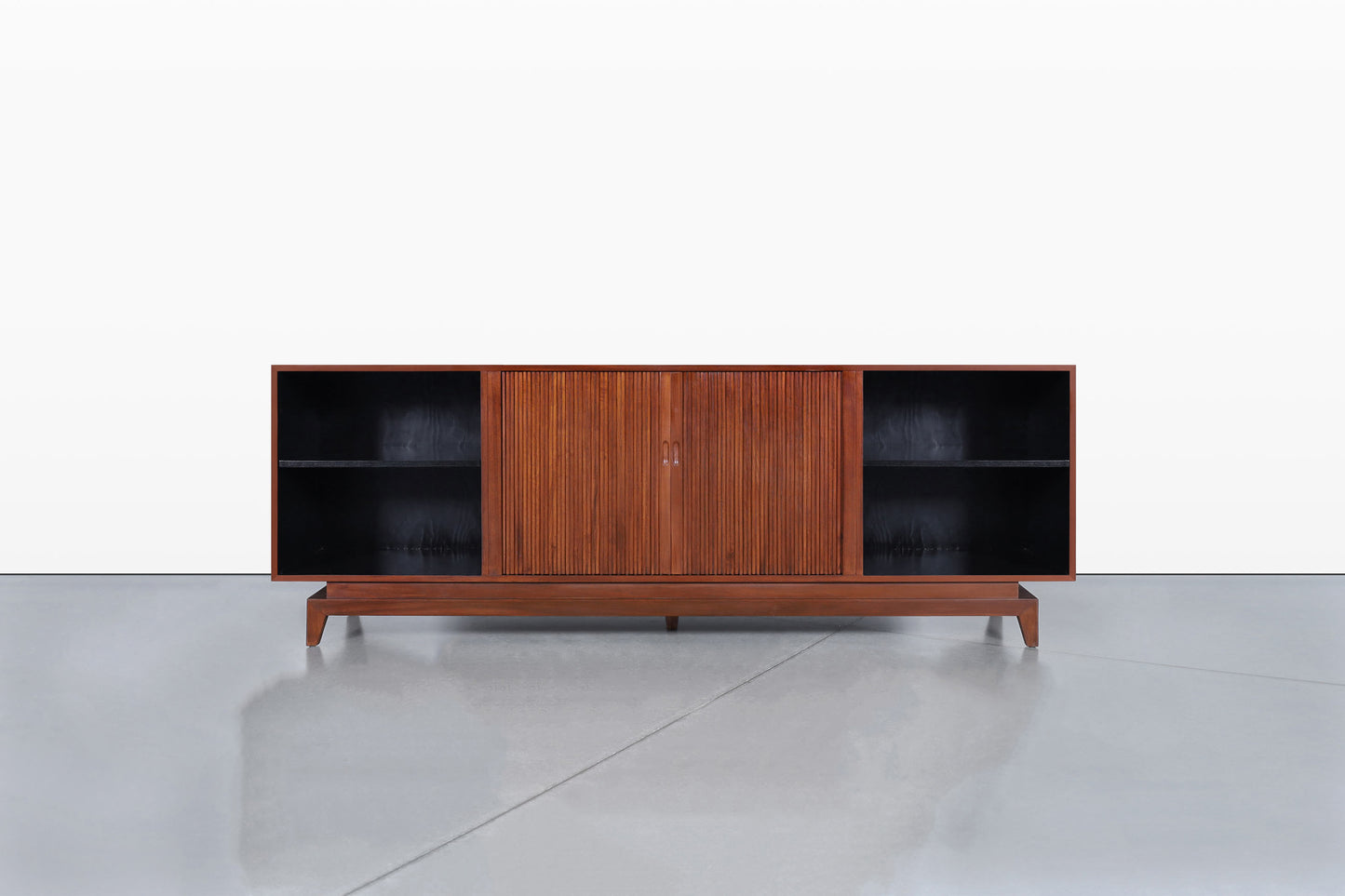 Mid-Century Modern Walnut Tambour Door Credenza