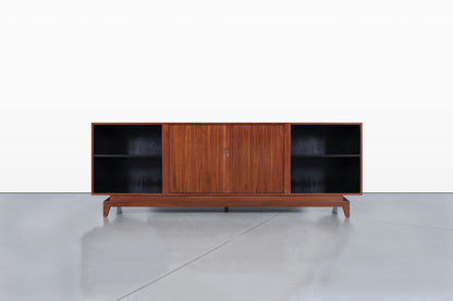 Mid-Century Modern Walnut Tambour Door Credenza