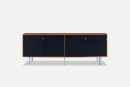 Mid-Century Modern Walnut and Black Lacquer Credenza by Florence Knoll