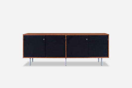 Mid-Century Modern Walnut and Black Lacquer Credenza by Florence Knoll