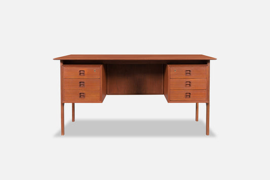 Mid-Century Teak Desk with Bookcase by Erik Brouer for Brouer Mobelfabrik
