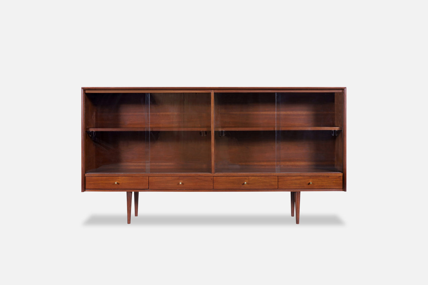 Mid-Century Walnut Credenza or Bookcase with Glass Doors by Merton Gershun
