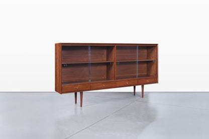 Mid-Century Walnut Credenza or Bookcase with Glass Doors by Merton Gershun
