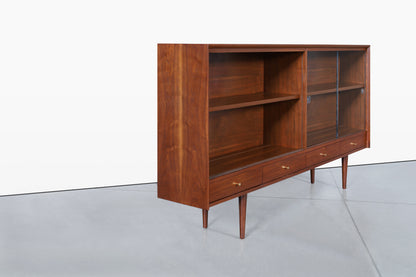 Mid-Century Walnut Credenza or Bookcase with Glass Doors by Merton Gershun