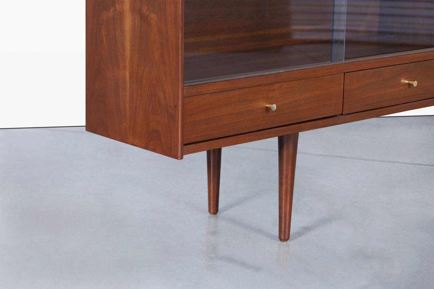 Mid-Century Walnut Credenza or Bookcase with Glass Doors by Merton Gershun