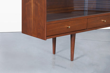 Mid-Century Walnut Credenza or Bookcase with Glass Doors by Merton Gershun