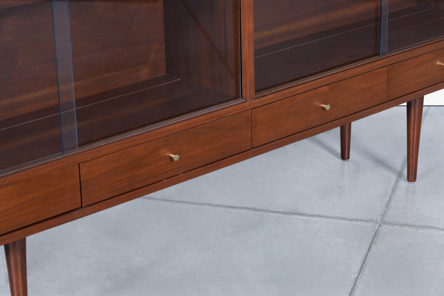 Mid-Century Walnut Credenza or Bookcase with Glass Doors by Merton Gershun