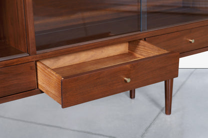 Mid-Century Walnut Credenza or Bookcase with Glass Doors by Merton Gershun