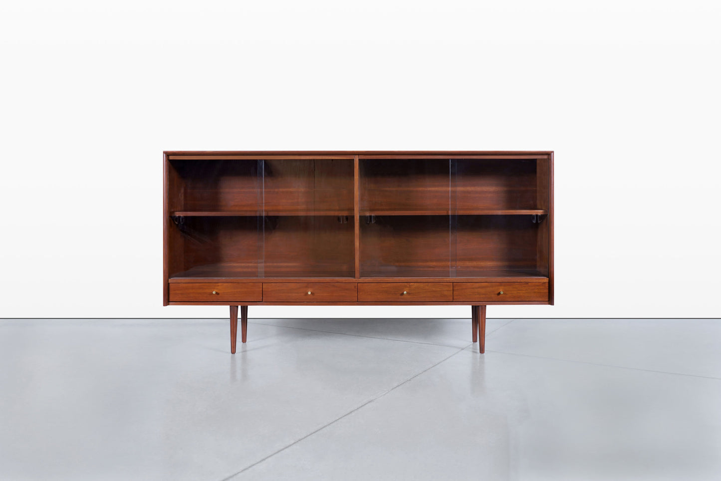 Mid-Century Walnut Credenza or Bookcase with Glass Doors by Merton Gershun