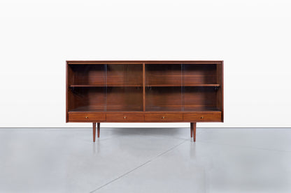 Mid-Century Walnut Credenza or Bookcase with Glass Doors by Merton Gershun