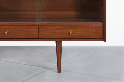Mid-Century Walnut Credenza or Bookcase with Glass Doors by Merton Gershun
