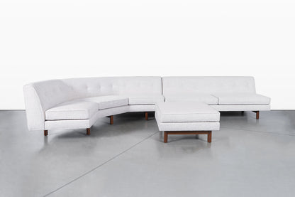Mid-Century Walnut Sectional Sofa w/ Ottoman by Edward Wormley for Dunbar