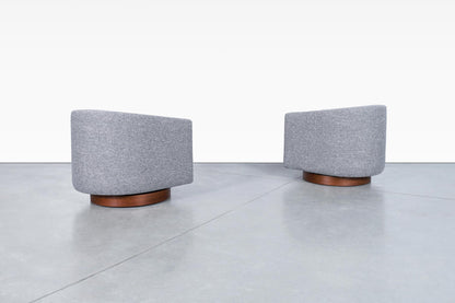 Mid-Century Walnut "Barrel" Swivel Lounge Chairs by Directional