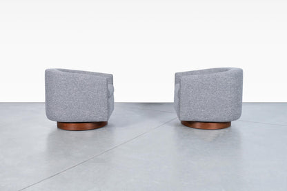 Mid-Century Walnut "Barrel" Swivel Lounge Chairs by Directional