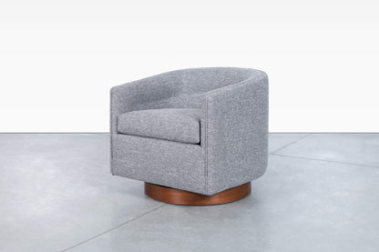 Mid-Century Walnut "Barrel" Swivel Lounge Chairs by Directional