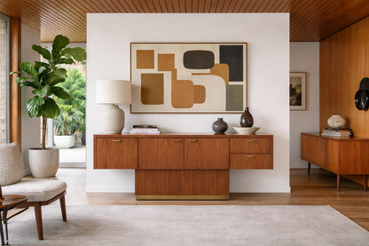 Mid-Century Walnut and Brass Cantilevered Credenza by Myrtle Desk Co.
