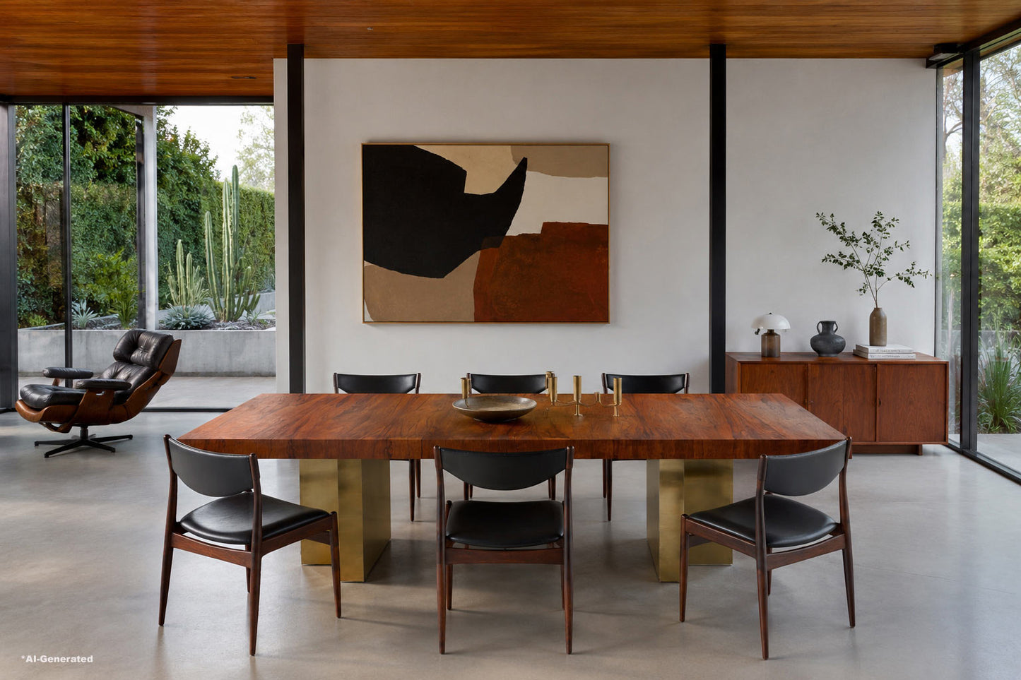 Mid-Century Walnut and Brass Expanding Dining Table by Milo Baughman