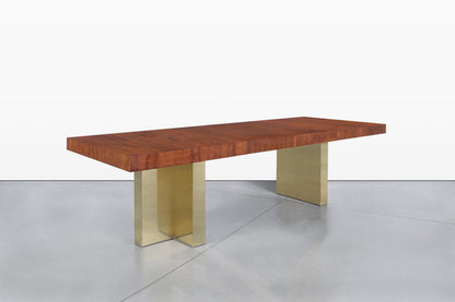 Mid-Century Walnut and Brass Expanding Dining Table by Milo Baughman