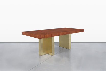 Mid-Century Walnut and Brass Expanding Dining Table by Milo Baughman
