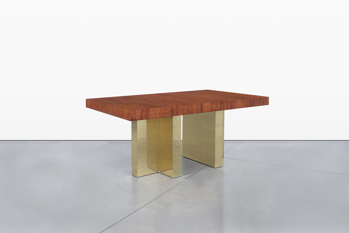 Mid-Century Walnut and Brass Expanding Dining Table by Milo Baughman