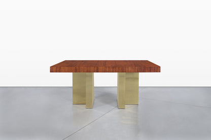 Mid-Century Walnut and Brass Expanding Dining Table by Milo Baughman