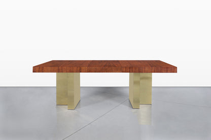 Mid-Century Walnut and Brass Expanding Dining Table by Milo Baughman