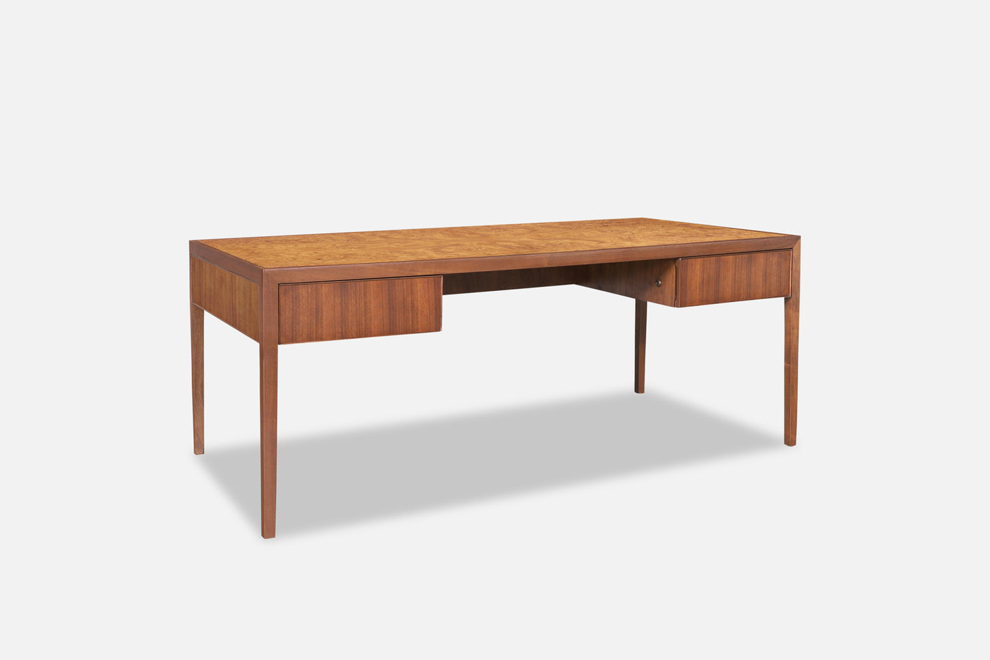 Mid-Century Walnut and Burl Wood Executive Desk by Stow Davis