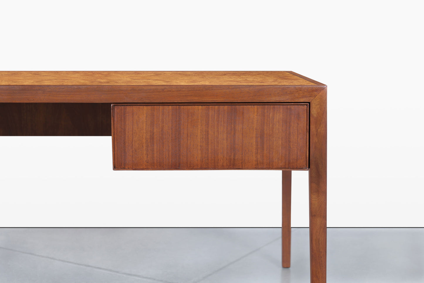 Mid-Century Walnut and Burl Wood Executive Desk by Stow Davis
