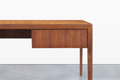 Mid-Century Walnut and Burl Wood Executive Desk by Stow Davis