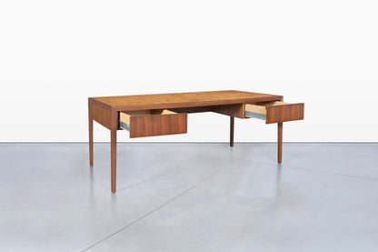 Mid-Century Walnut and Burl Wood Executive Desk by Stow Davis