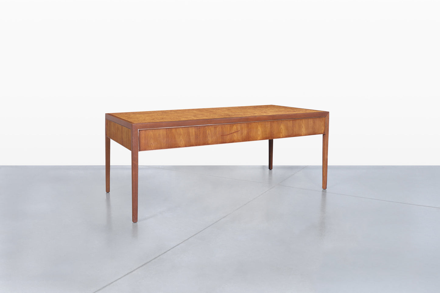 Mid-Century Walnut and Burl Wood Executive Desk by Stow Davis