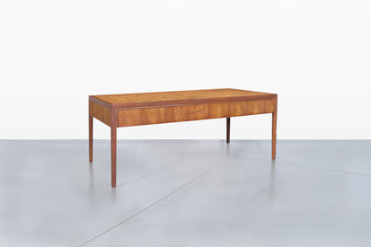 Mid-Century Walnut and Burl Wood Executive Desk by Stow Davis