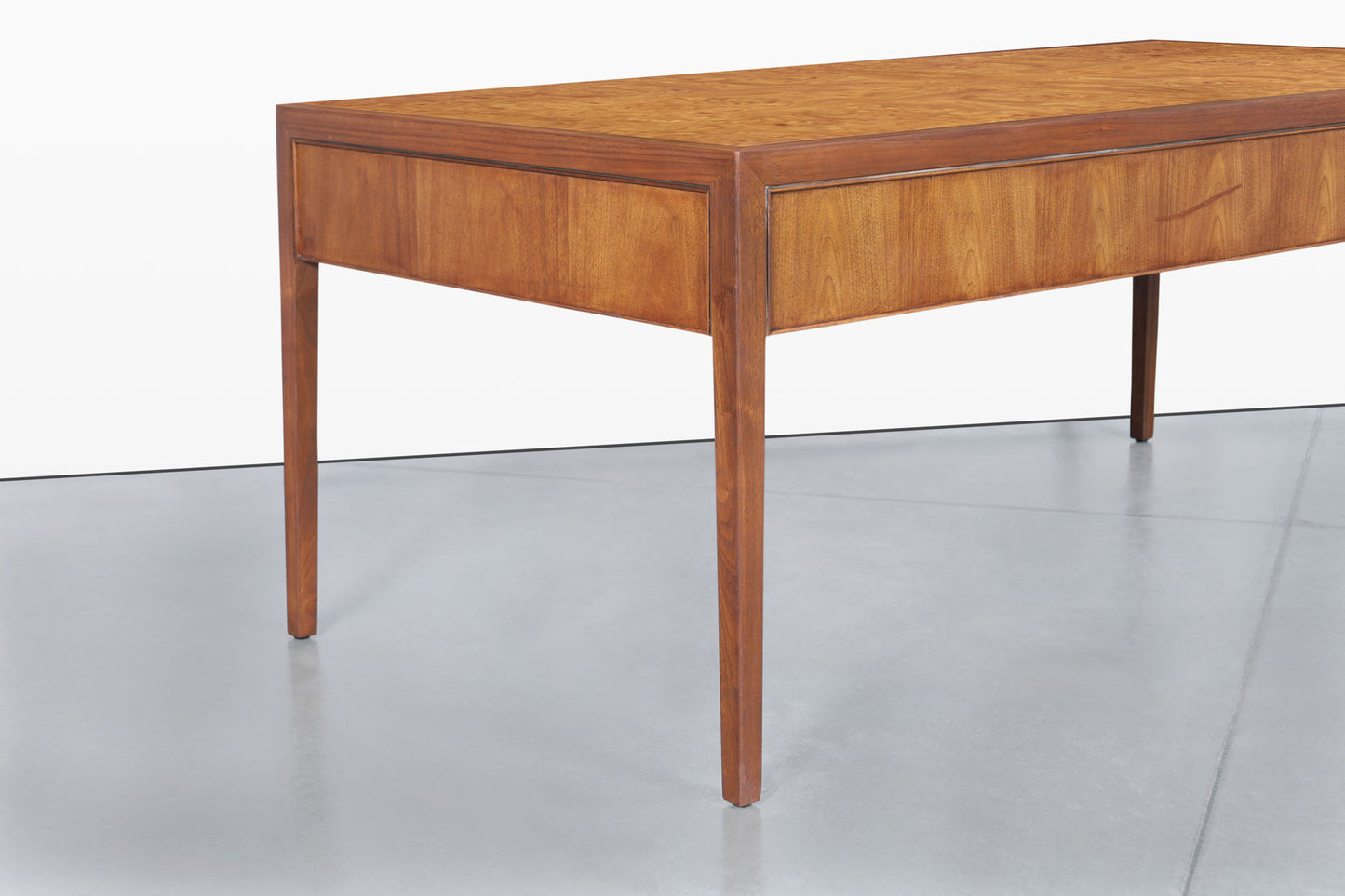 Mid-Century Walnut and Burl Wood Executive Desk by Stow Davis