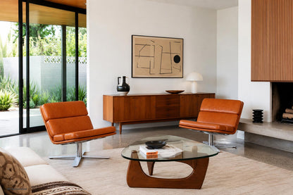 Mid-Century Modern Leather “Solo” Lounge Chairs by John Follis for Fortress