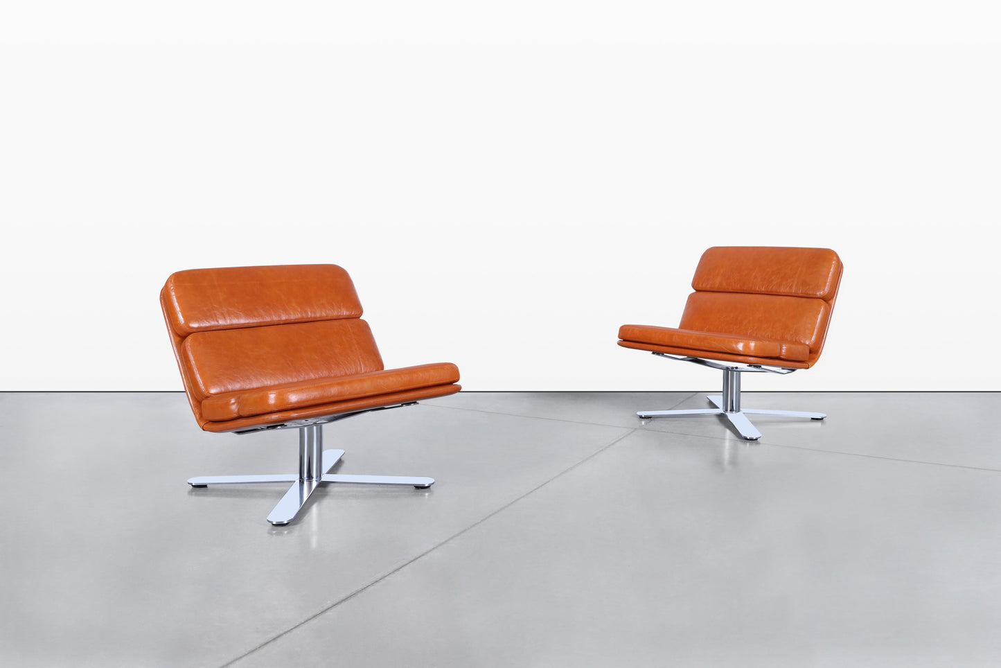 Mid-Century Modern Leather “Solo” Lounge Chairs by John Follis for Fortress