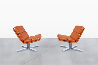 Mid-Century Modern Leather “Solo” Lounge Chairs by John Follis for Fortress