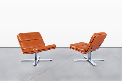 Mid-Century Modern Leather “Solo” Lounge Chairs by John Follis for Fortress