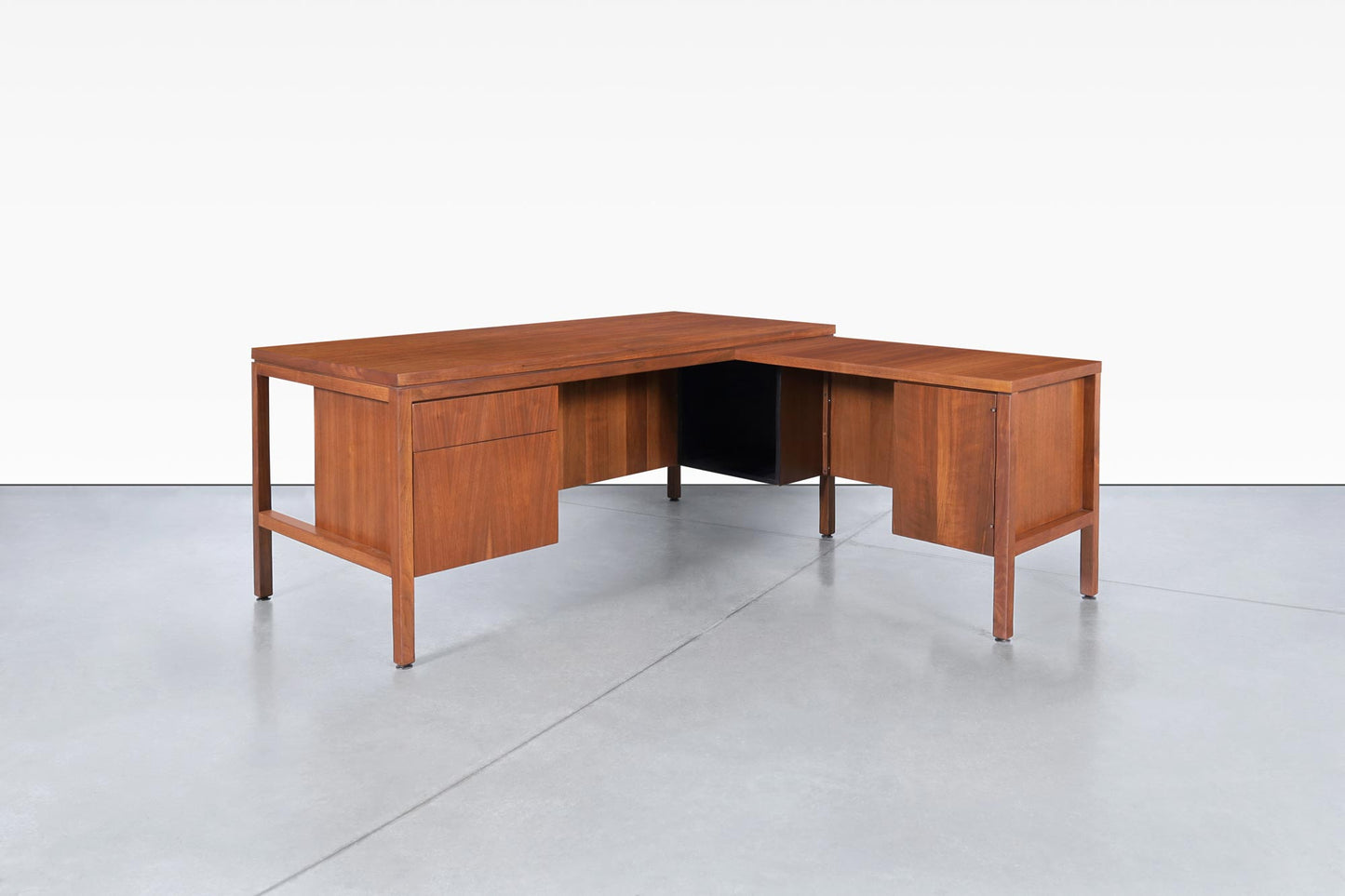 Mid-Century Modern Walnut L-Shaped Desk