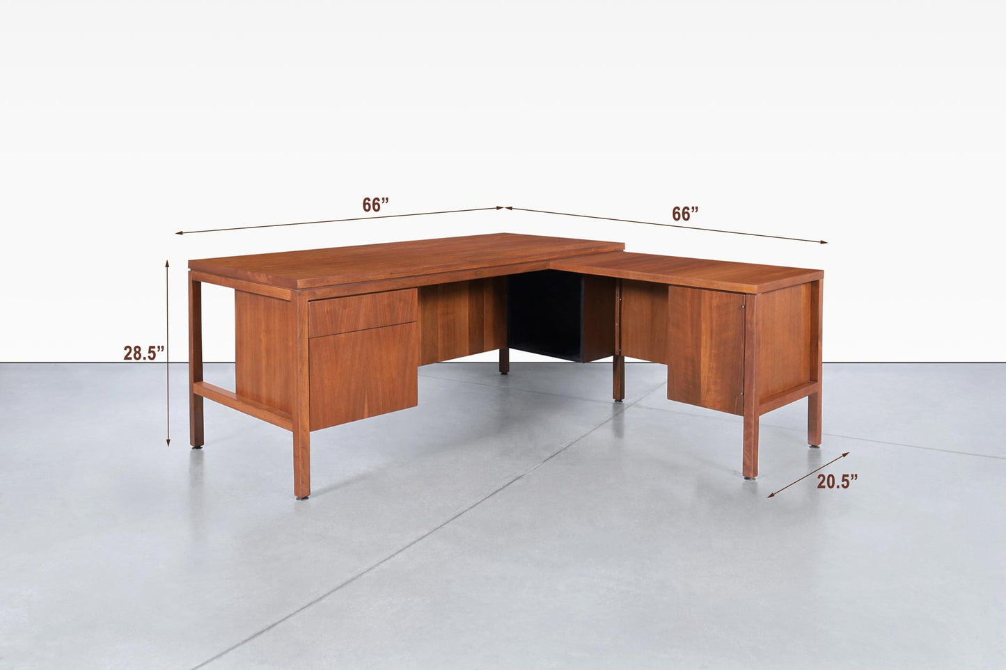 Mid-Century Modern Walnut L-Shaped Desk
