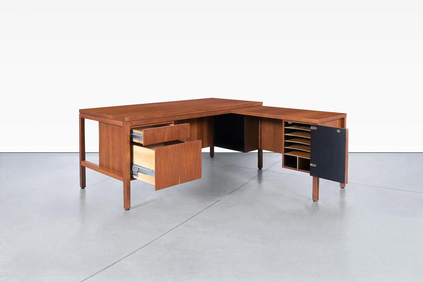 Mid-Century Modern Walnut L-Shaped Desk
