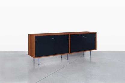 Mid-Century Modern Walnut and Black Lacquer Credenza by Florence Knoll