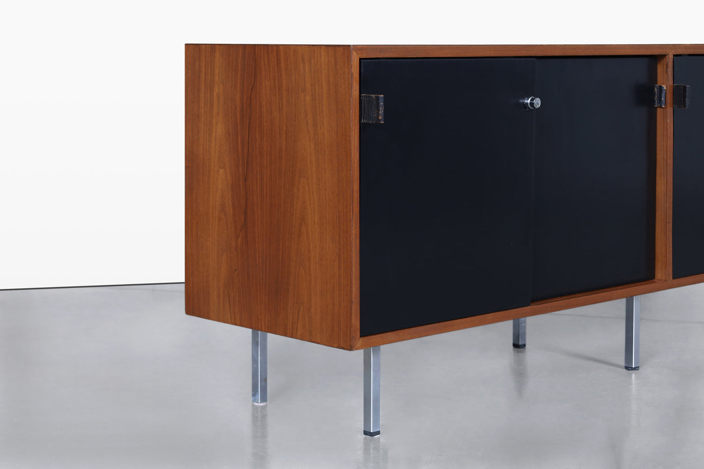 Mid-Century Modern Walnut and Black Lacquer Credenza by Florence Knoll