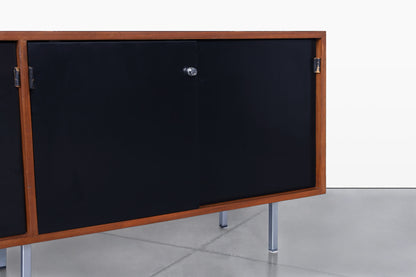 Mid-Century Modern Walnut and Black Lacquer Credenza by Florence Knoll