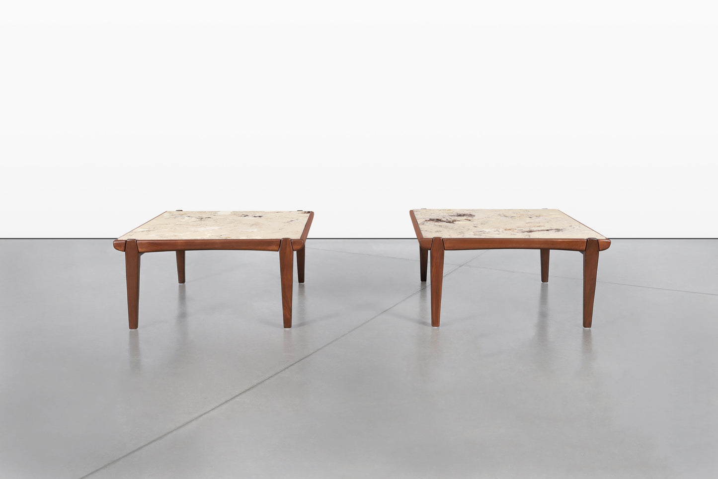Mid-Century Modern Walnut and Faux Marble Side Tables