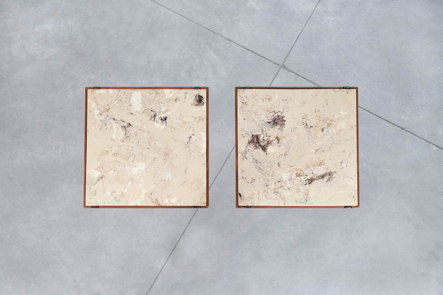 Mid-Century Modern Walnut and Faux Marble Side Tables