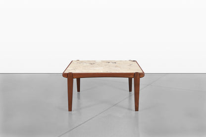 Mid-Century Modern Walnut and Faux Marble Side Tables